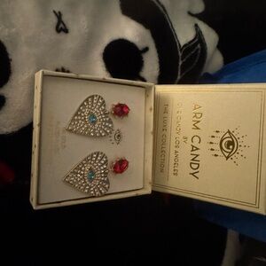 Silver and Red Heart Earrings